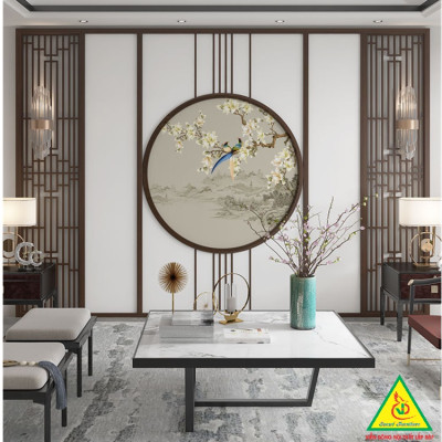 Bình phong gỗ khung tranh cắt CNC cho phòng khách, nhà bếp, nhà hàng, spa CNC05 - Nội thất lắp ráp Viendong Adv