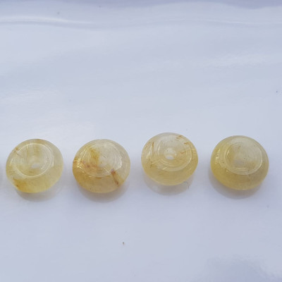 Bộ Trang Sức Phong Thủy 5 Đồng tiền đá thạch anh tóc vàng may mắn tài lộc Size đk 10mm x cao 4,5mm x lỗ 2mm mệnh Kim mệnh Thổ và mệnh Thủy Nữ phối lên bộ lắc tay hay mặt dây chuyền vàng đeo xinh đẹp may mắn ạ