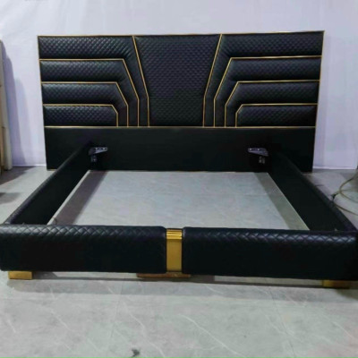 Giường ngủ Juno Sofa hiện đại bọc da cao cấp phối kim loại 