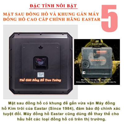 Đồng Hồ Treo Tường Cao Cấp EASTAR Có DẠ QUANG Hình Vuông Cách Điệu - Máy KIM TRÔI NHẬT - Số Nổi 3D - Tặng Pin Maxell - BH 1 Năm