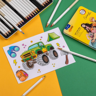 Hộp 24 Bút Chì Màu Thanh Gươm Diệt Quỷ - Colokit CPC-C043/DS - Hộp Thiếc - Tặng Bộ Thẻ Photocard Demon Slayer