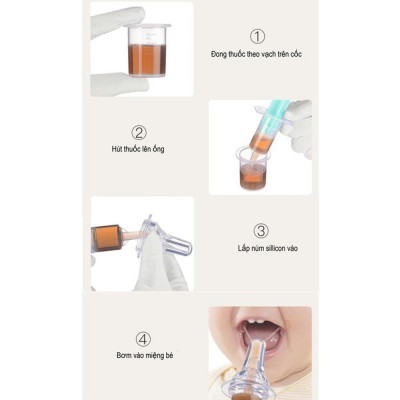 Dụng cụ uống thuoc sữa, bón thuoc bằng ống bơm xilanh cho bé đầu silicon mềm có nắp đậy
