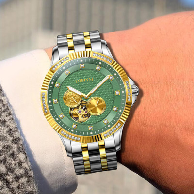 Đồng hồ nam chính hãng LOBINNI L19006-1 Kính sapphire,chống xước,Chống nước,BH 24 tháng,Máy cơ (Automatic) ,dây da xịn