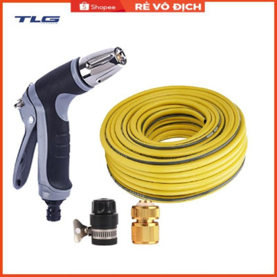 Bộ dây và vòi xịt  tăng áp rửa xe tưới cây 15M (cút đồng nối nhựa đen) 206817