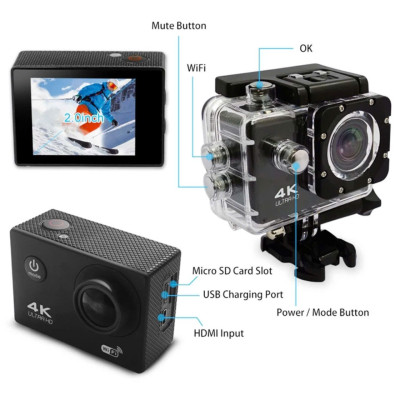 Camera Hành Trình Chống Nước Chống Rung 4K Sports Ultra HD DV Gắn Mũ Bảo Hiểm, Tay xe, gắn gương