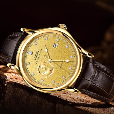 Đồng hồ nam chính hãng LOBINNI L1889-5 Kính sapphire,chống xước,Chống nước,BH 24 tháng,Máy cơ (Automatic) ,dây da xịn