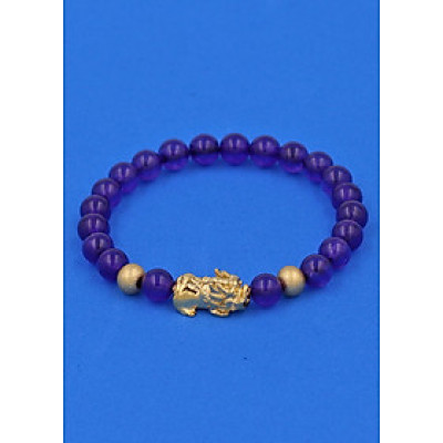 Chuỗi đeo tay Thạch Anh Tím 6 ly cẩn Tỳ Hưu inox vàng VTAITHHBV6 - hợp mệnh Hỏa, mệnh Thổ