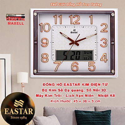 Đồng hồ Treo Tường EASTAR Kim Điện Tử KIM TRÔI Cao Câp DẠ QUANG - LỊCH Vạn Niên và NHIỆT KẾ Điện Tử