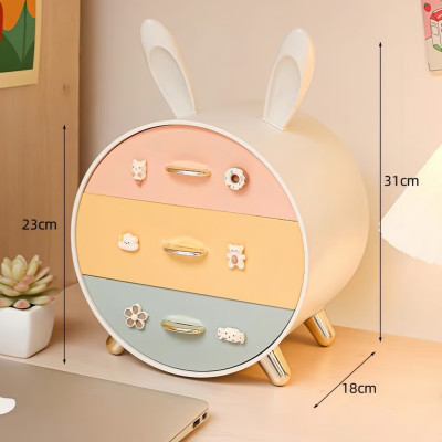 Kệ Đựng Mỹ Phẩm 3 Ngăn Hộp Đựng Phụ Kiện Bông Tai Hình Tai Thỏ Đa Năng Tiện Lợi