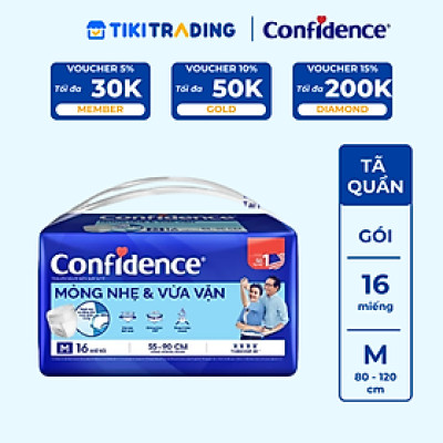 Tã quần người lớn Confidence Slim&Fit mỏng nhẹ vừa vặn size M gói 16 miếng