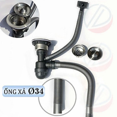 Bộ Xả Chậu Chén Xi Phông Bằng Nhựa - Loại 1 hộc và 2 hộc, phi 110 thông dụng, ống xả 34