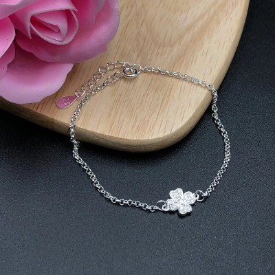 Lắc Tay Nữ Bạc Ta Cỏ 4 Lá Đính Đá May Mắn Bạc Hiểu Minh LTU576