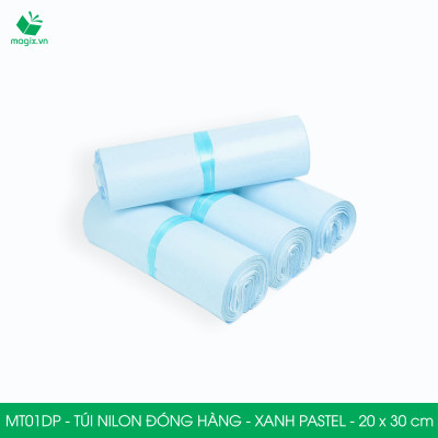 MT01DP - 20x30 cm  - Túi nilon gói hàng - 300 túi niêm phong đóng hàng màu xanh pastel