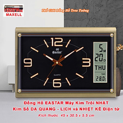 Đồng Hồ Cao Cấp EASTAR Có DẠ QUANG & LỊCH và NHIỆT KẾ ĐIỆN TỬ - Máy KIM TRÔI - Tặng Pin Maxell - Decor Trang Trí Nhà - BH 1 Năm