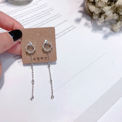 Bông tai nữ khuyên tròn dáng dài dây thả gắn đá