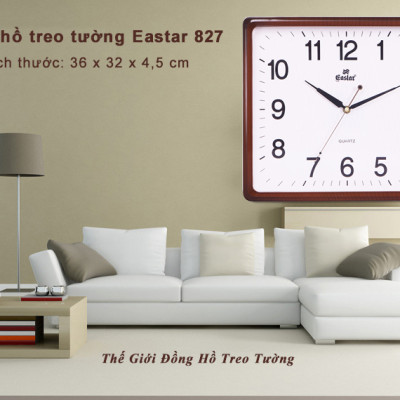 Đồng Hồ Treo Tường Cao Cấp EASTAR Viền NÂU Vân GỖ – Máy KIM TRÔI – Số Nổi 3D – Tặng Pin Maxell – BH 1 Năm
