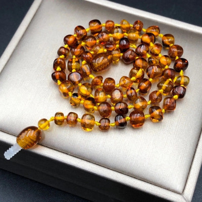 Combo Vòng Cổ , Vòng Tay Hổ Phách Nhựa Thông Màu Đậm Dành Cho Bé Chính Hãng BẠC HIỂU MINH BCB002S