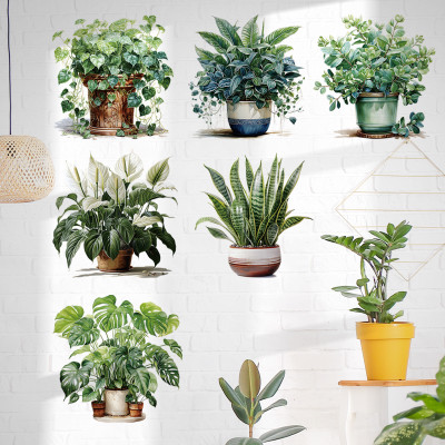 Sticker Giấy Dán Tường Decal Dán tường Tranh Dán Tường Trang Trí Tường Mẫu 6 Chậu Hoa Lá Hoa Lá ZH-1009