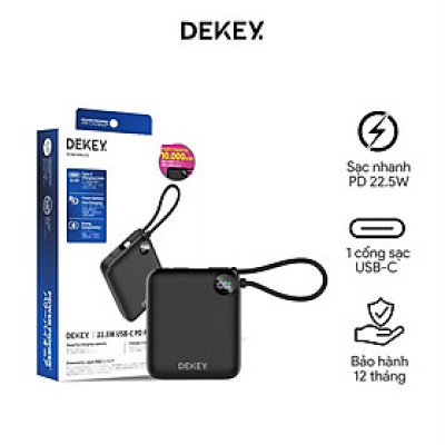 Pin Dự Phòng DEKEY Power Pioneer 10.000mAh sạc nhanh 22.5W USB-C PD Power Bank, có màn hình Led ,chính hãng Japan_ Hàng chính hãng