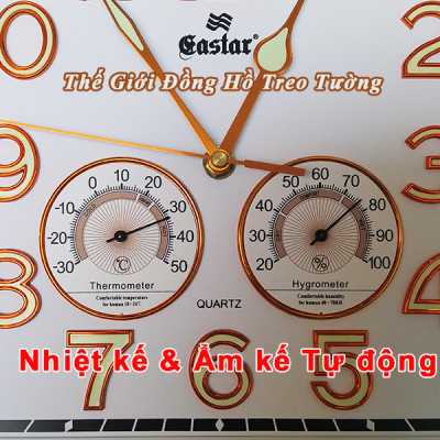 Đồng Hồ Treo Tường EASTAR Cao Cấp Có DẠ QUANG Và NHIỆT ẨM KẾ CƠ (Không Dùng Pin) - Máy Kim Trôi - SỐ NỔI 3D - Hình Vuông Mặt Trắng - Tặng Pin Maxell