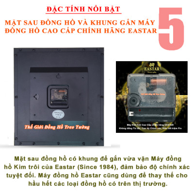 Đồng Hồ KIM TRÔI EASTAR Mặt Kính Cong Cao Cấp - Mặt Chữ nhật Ánh Kim - Tặng Pin Maxell - BH 1 Năm - Decor Trang Trí Treo Tường