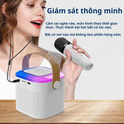 Loa Bluetooth mini kèm 2 micro hát karaoke không dây - Mic hát karaoke âm thanh chất lượng lọc âm khử nhiễu LED RGB - Hàng Nhập Khẩu