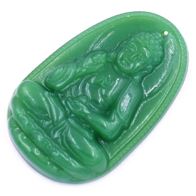 Mặt dây chuyền Phật A di đà đá xanh 2.2 x 3.6cm ( size trung ) kèm vòng cổ hạt chuỗi đá đen + móc inox, Phật bản mệnh