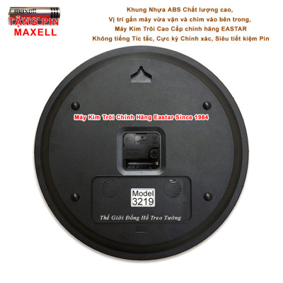 Đồng hồ Treo Tường Cao Cấp Có DẠ QUANG và NHIỆT ẨM KẾ TỰ ĐỘNG - Máy KIM TRÔI EASTAR - Viền Mỏng Số Nổi 3D - Tặng Pin Maxell - BH 1 Năm