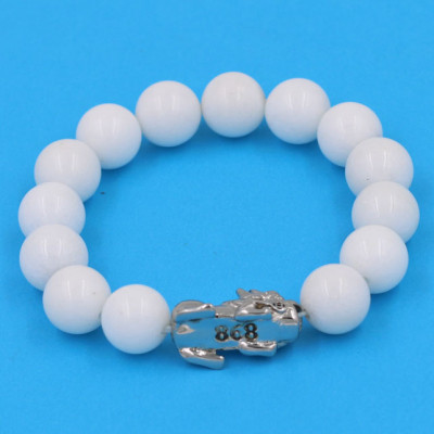 Vòng đeo tay san hô trắng 12 ly - cẩn Tỳ Hưu inox VTATTHT12 - hợp mệnh Kim, mệnh Thủy