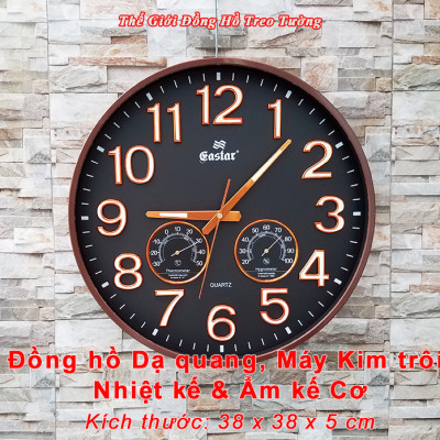 Đồng hồ Treo Tường Cao Cấp Có DẠ QUANG và NHIỆT ẨM KẾ TỰ ĐỘNG - Máy KIM TRÔI EASTAR - Viền Mỏng Số Nổi 3D - Tặng Pin Maxell - BH 1 Năm