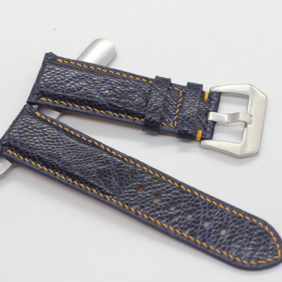 Dây Đồng Hồ Da Đà Điểu Thật Songhan Leather Hoàn Thiện Thủ Công Tỉ Mỉ, Màu Xanh Khóa Lổ To, BH 6 Tháng PROT-00