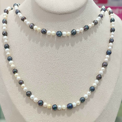 Chuỗi ngọc trai Akoya mix màu ngọc trắng và ngọc đen ánh tím (DNT0113) - MOON Jewelry