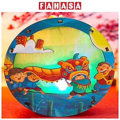 Lồng Đèn Trung Thu Gỗ Mộc Màu : Đèn Lân Tròn - Bách Mộc 12 (Có Kèm Pin)