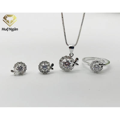 Combo dây chuyền, bông tai và nhẫn bạc Ý 925 Huệ Ngân - Cánh bướm mùa xuân DS160008-ES160008-JS160008