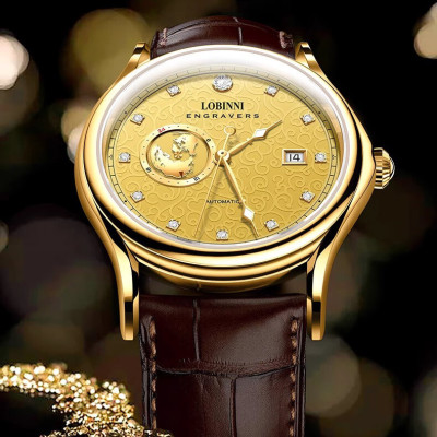 Đồng hồ nam chính hãng LOBINNI L1889-5 Kính sapphire,chống xước,Chống nước,BH 24 tháng,Máy cơ (Automatic) ,dây da xịn
