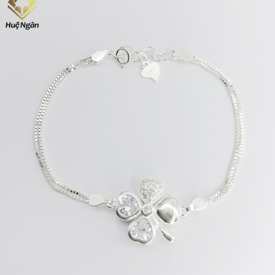 Lắc tay bạc 925 Huệ Ngân - Cỏ bốn lá máy mắn RYB140077