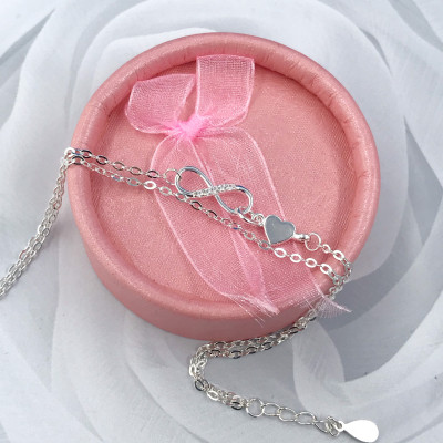 Lắc Tay Nữ Bạc 925 Dây Kép Trái Tim Vô Cực Mix Đá Cao Cấp BẠC HIỂU MINH LTU553