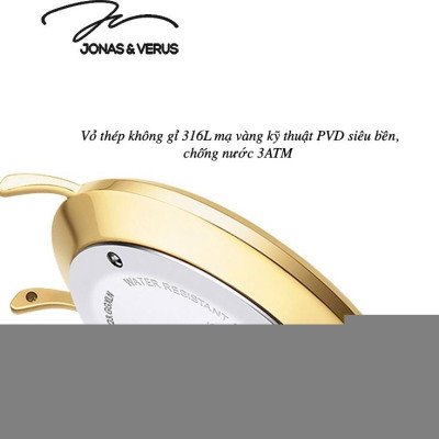 Đồng hồ đeo tay Nữ hiệu JONAS & VERUS X01647-Q3.GGWLB, Máy Pin (Quartz), Kính sappire chống trầy xước, Dây Da Italy