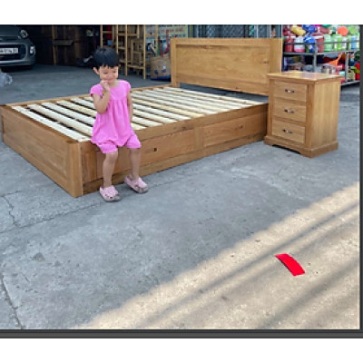 Giường ngủ gỗ sồi Juno Sofa 1m8 + 2 hộc kéo hiện đại 