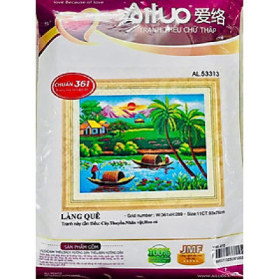 Tranh thêu Phong cảnh làng quê (thêu 3D) AL53313, kích thước 93x76 cm