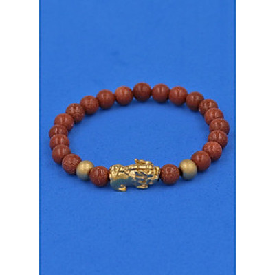 Chuỗi đeo tay đá Kim Sa 6 ly cẩn Tỳ Hưu inox vàng VKSTHHBV6 - hợp mệnh Thổ, mệnh Mộc