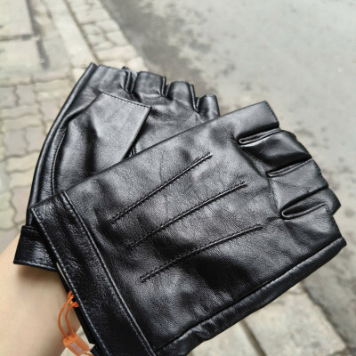 Găng tay nam hở ngón BHY5293 Găng tay phượt, da cừu thật. thoái mái lái xe.