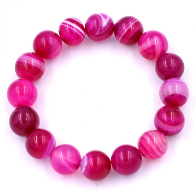 Vòng tay chuỗi hạt đá thạch anh hồng sọc 12 ly 16 hạt