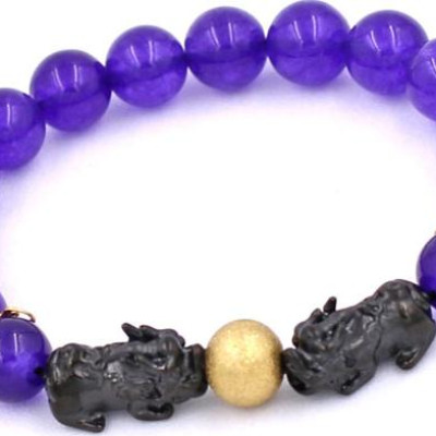 Vòng tay Thạch Anh Tím size 8 ly, 10 ly, 12 ly - Vòng tay Tỳ Hưu Đôi inox đen VTAITHHEV8 - hợp mệnh Hỏa, mệnh Thổ