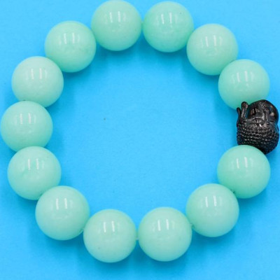 Chuỗi đeo tay ngọc bích xanh 14 ly - cẩn hạt Như Lai Inox đen VNBXNLE14 - hợp mệnh Mộc, mệnh Hỏa