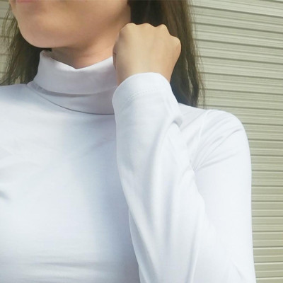 Áo cổ lọ nữ tay dài dáng ôm màu đen trắng, Dáng ôm Chất COTTON cao cấp co giãn T14