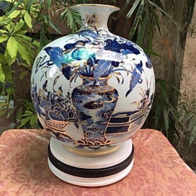 Bình hút tài lộc vẽ vàng tích cổ đồ phú quý bình an gốm sứ Bát Tràng