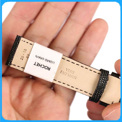 Dây Da Đồng Hồ ZRC Pháp Dòng OPALINE Da Bê Dập Vân Thằn Lằn Đen Cỡ 20mm