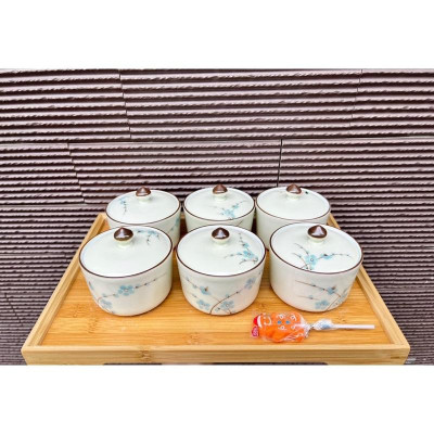 Bộ 6 hũ đựng mứt- gia vị. Gốm sứ Bát Tràng
