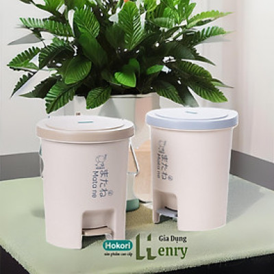 Thùng rác nắp tròn đạp chân thông minh Hokori 6L, Thùng rác Việt Nhật cao cấp ( tặng kèm Sticker)